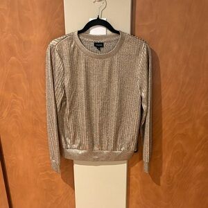 WHO WHAT WEAR golden sparkle long sleeve shirt.